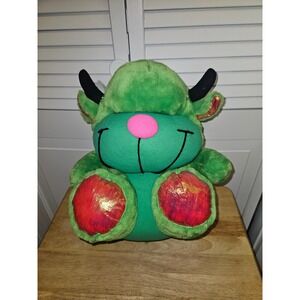 Vintage 1991 Acme Green Monster Plush Pink Nose Metallic Feet Horns Retro Toy
